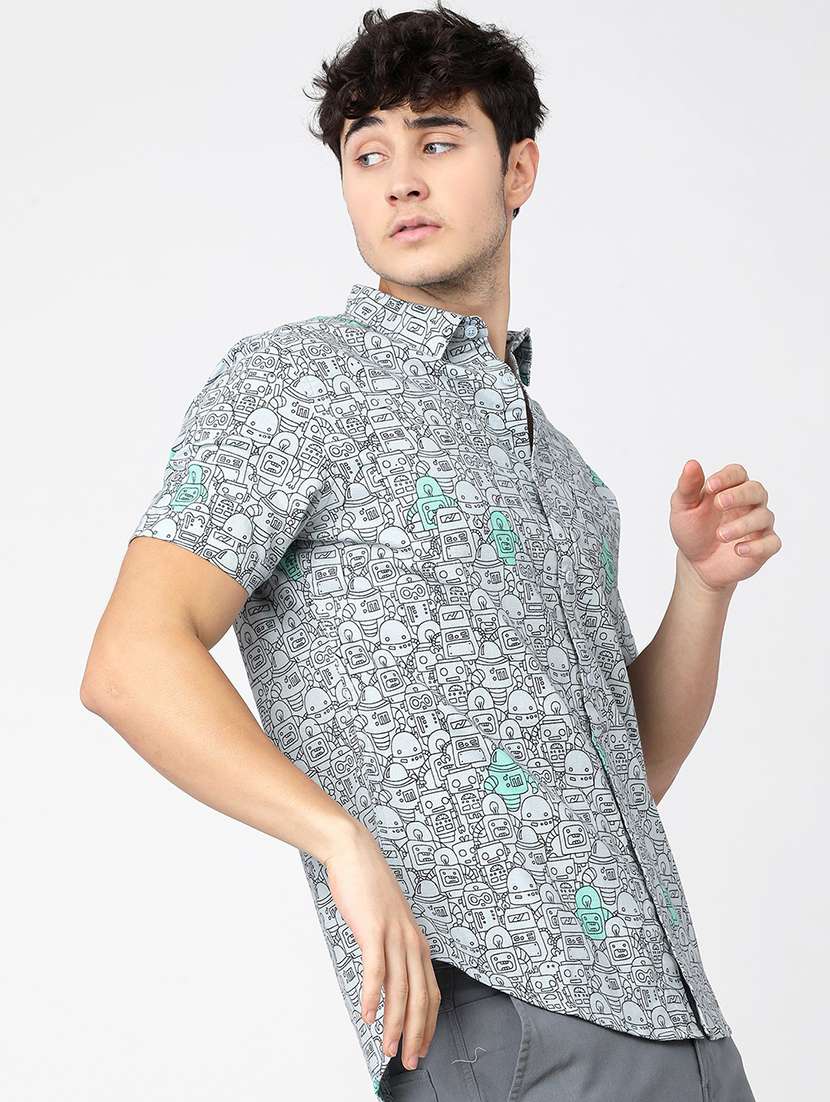 men collared printed casual shirt - 21487642 -  Standard Image - 2