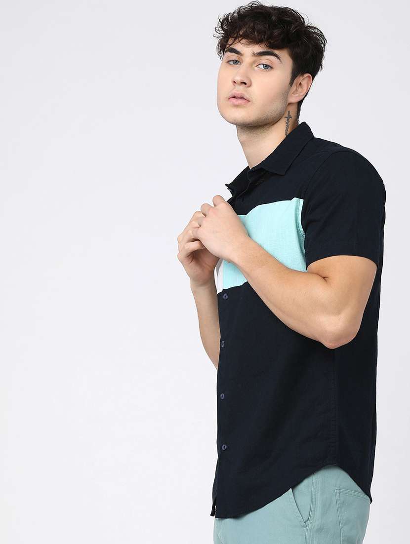 men collared color block casual shirt - 21487654 -  Standard Image - 2