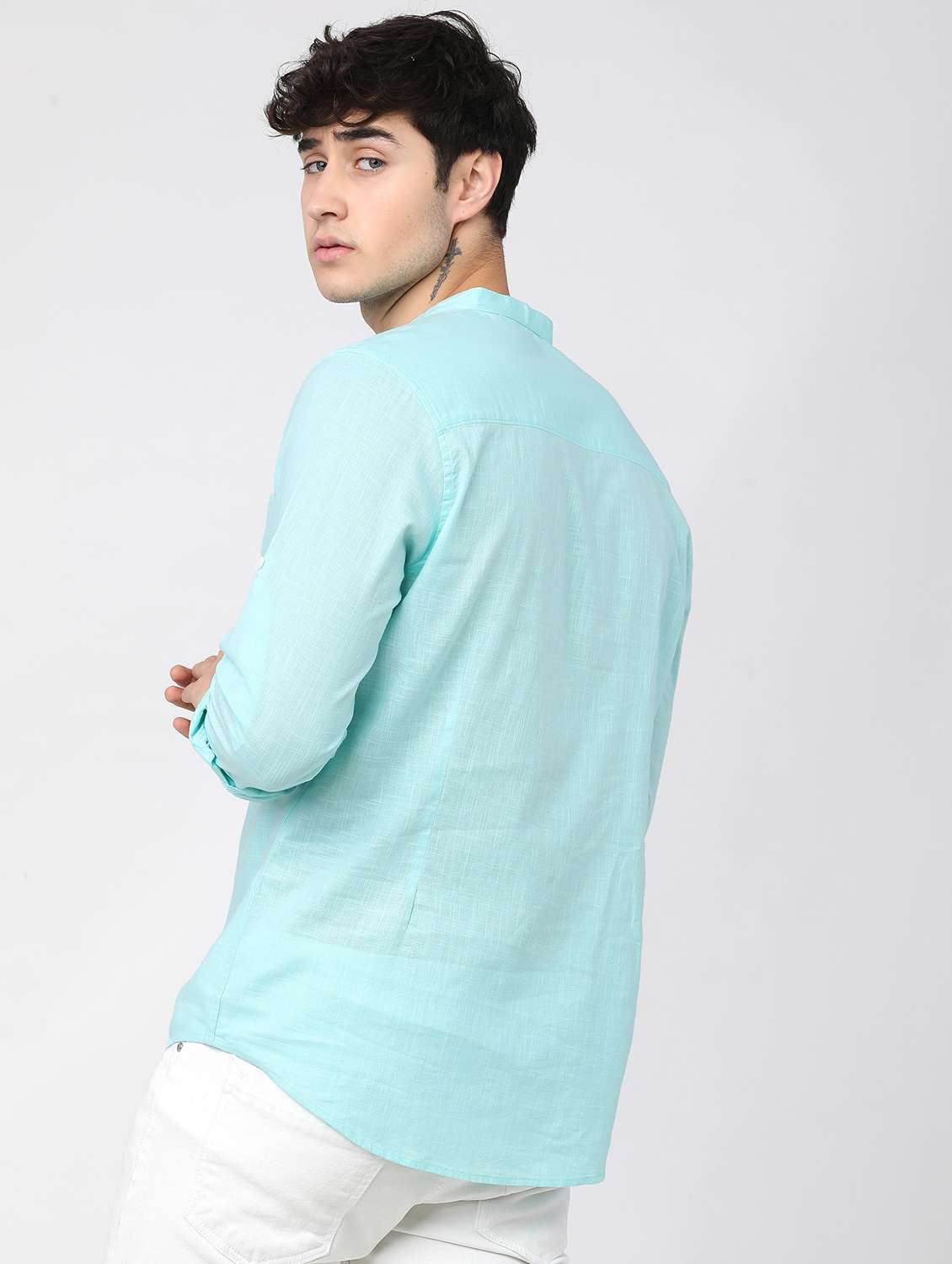 men solids mandarin neck short skurta - 21487683 -  Standard Image - 2