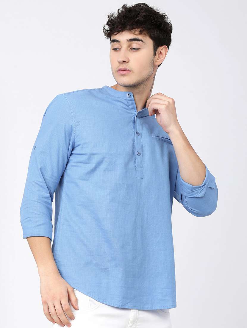 men solids mandarin neck short skurta - 21487686 -  Standard Image - 2