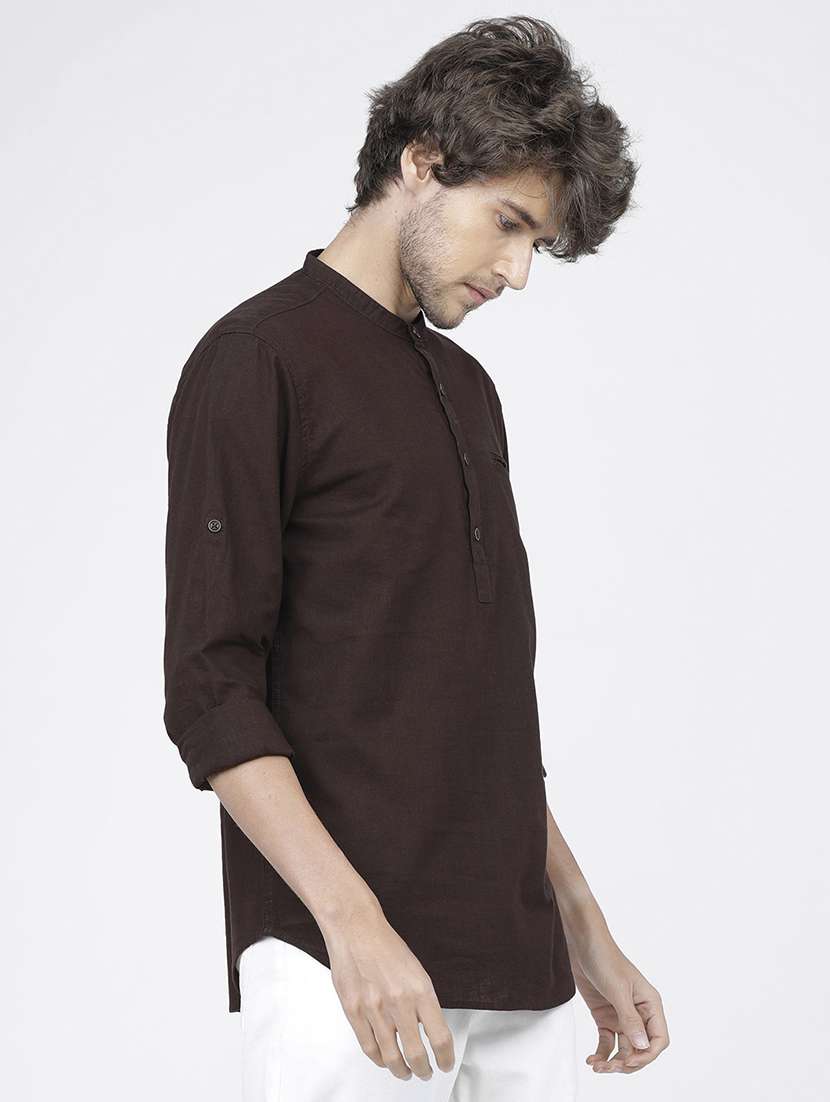 men solids mandarin neck short skurta - 21487736 -  Standard Image - 2