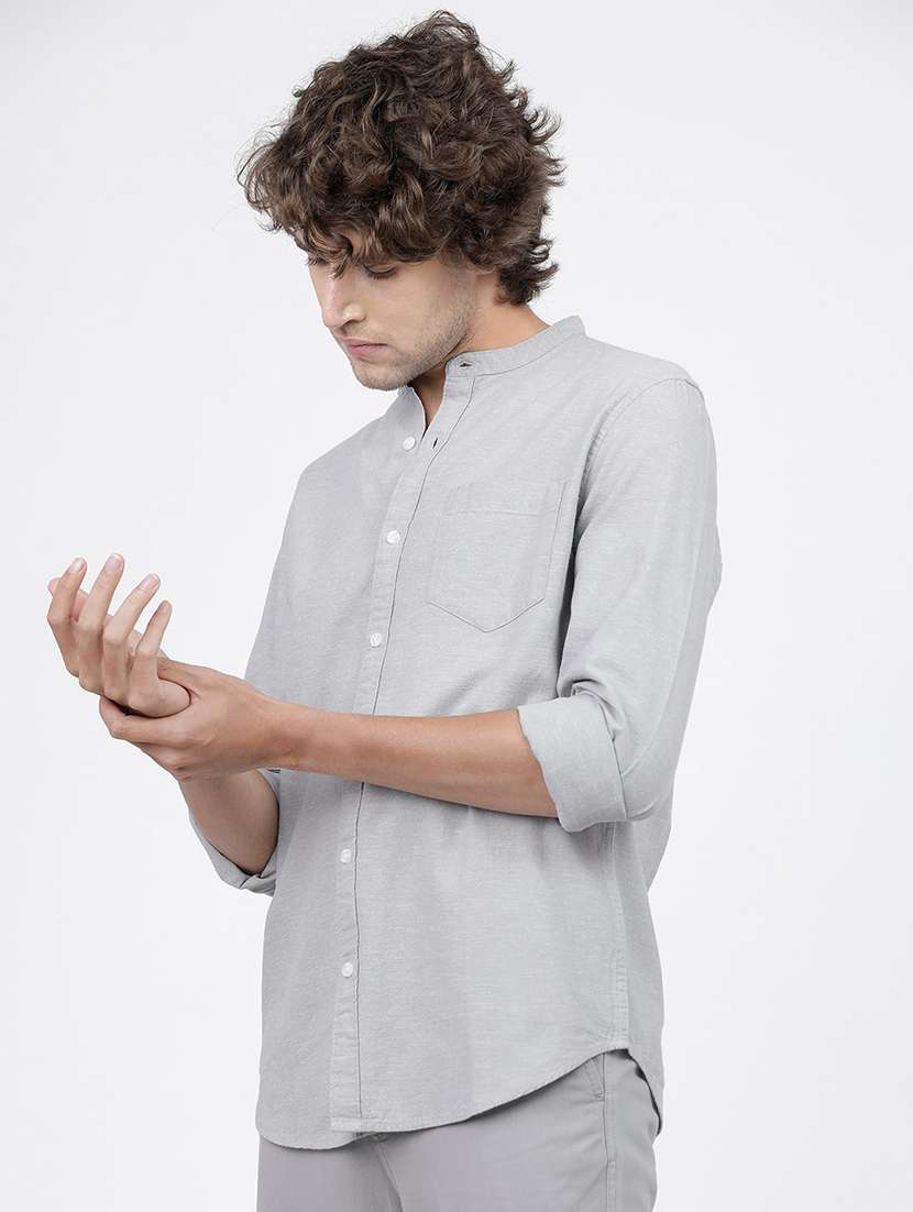 men long sleeved solid casual shirt - 21487794 -  Standard Image - 2