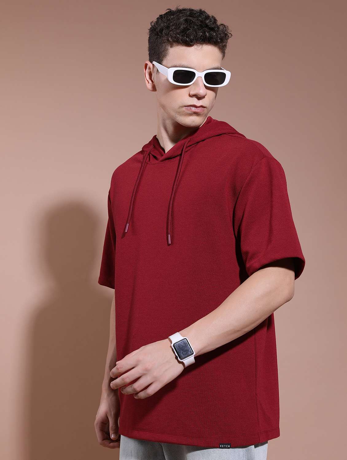 men hooded neck plain t-shirt - 21487887 - Standard Image - 2