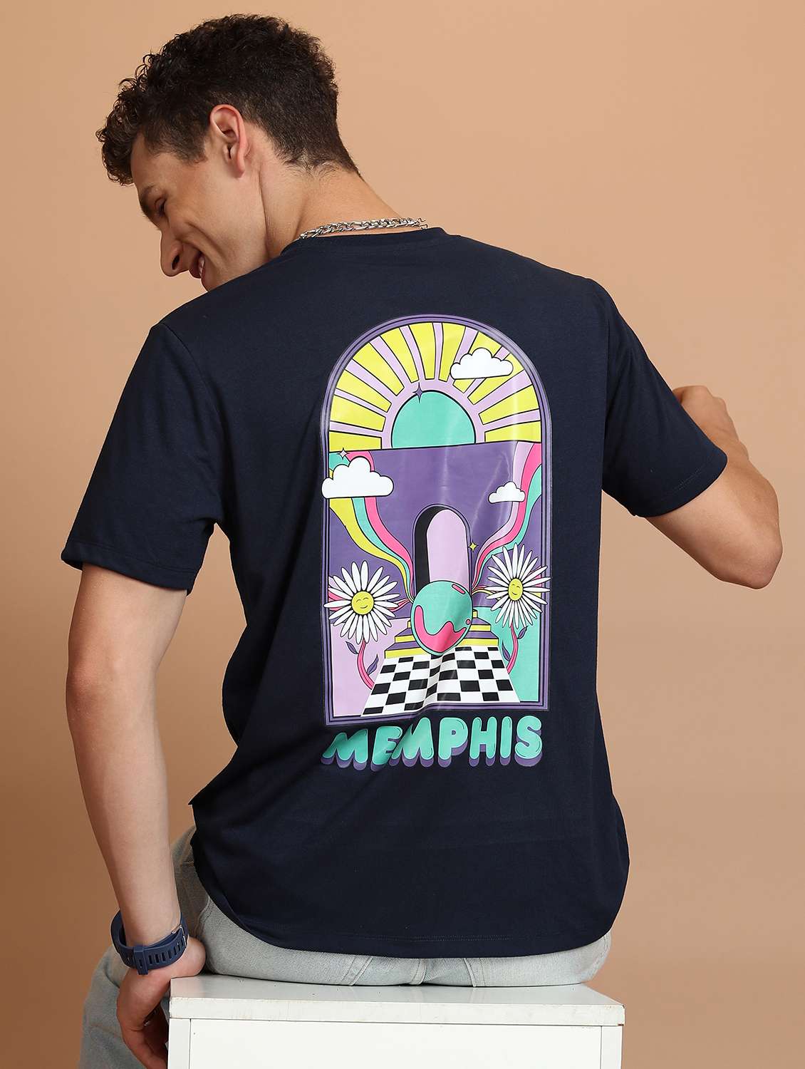 men round neck front & back print t-shirt - 21487901 -  Standard Image - 2