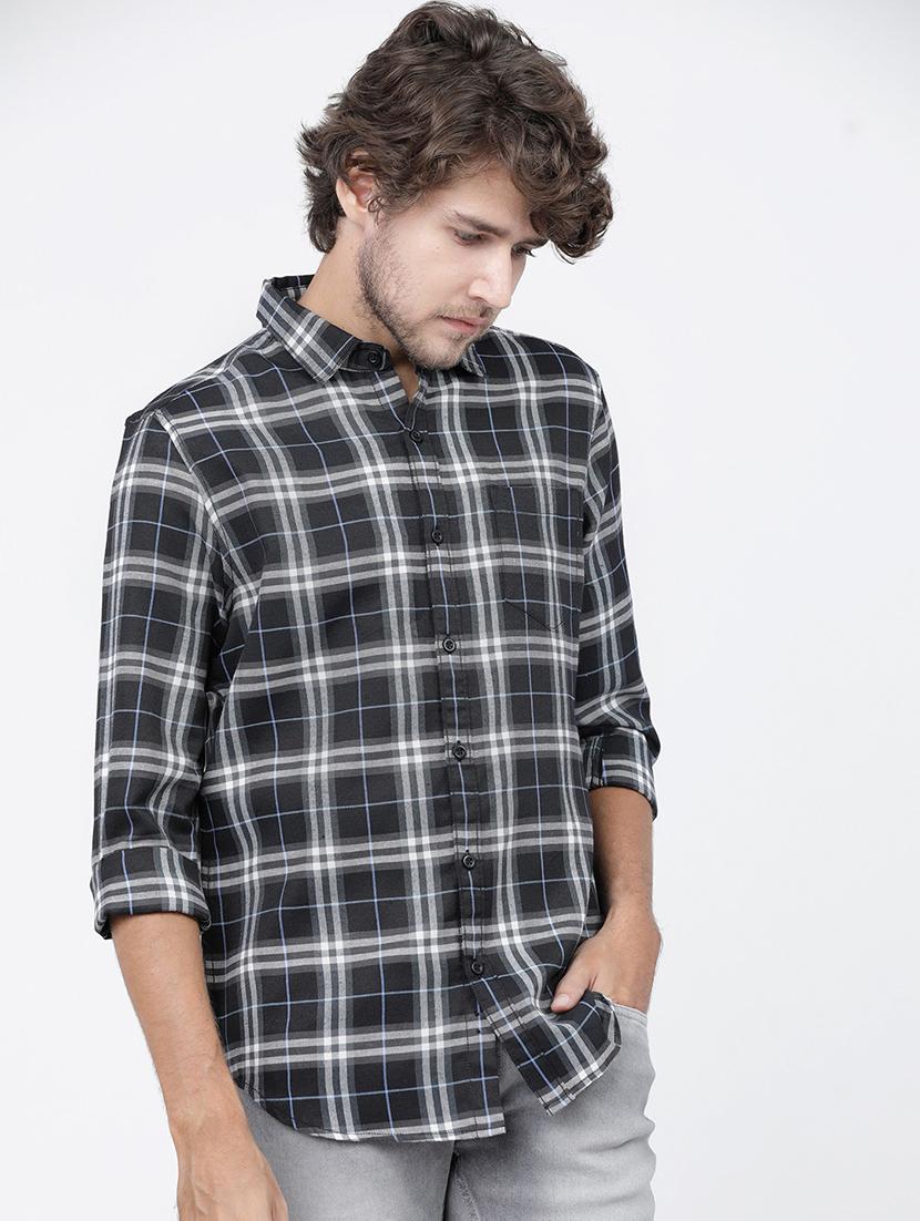 men black checkered long sleeve casual shirt - 21487918 - Standard Image - 2