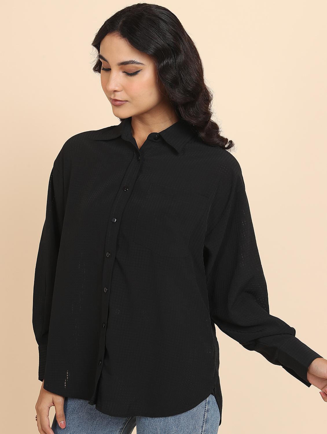 women black cotton blend regular shirt - 21488071 - Zoom Image - 0