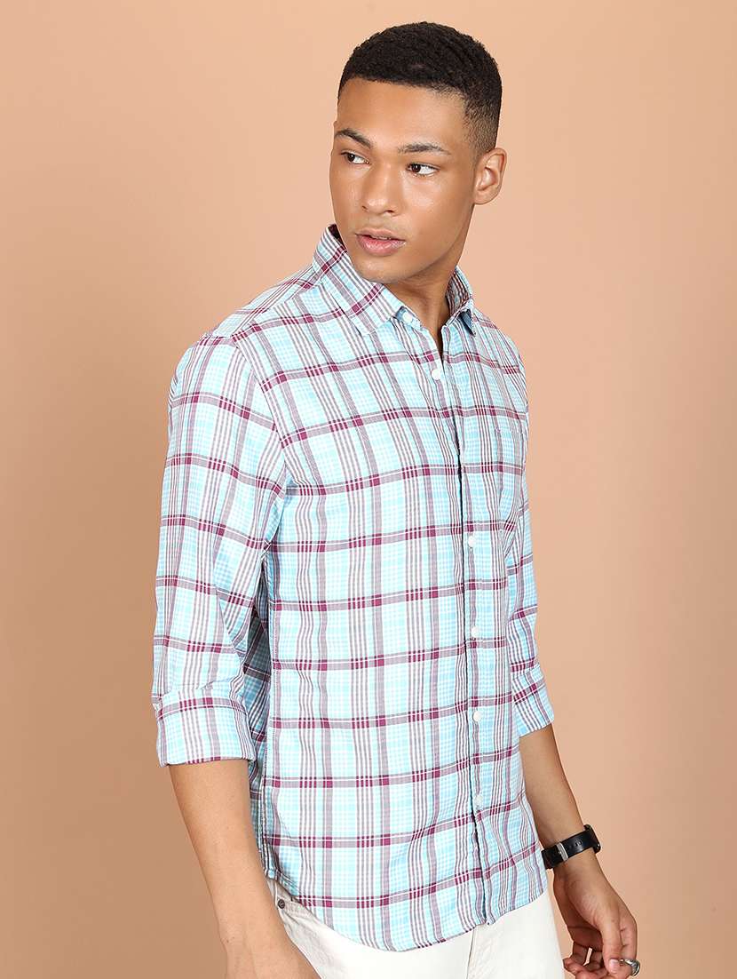 men turquoise cotton blend casual shirt - 21488073 -  Standard Image - 2