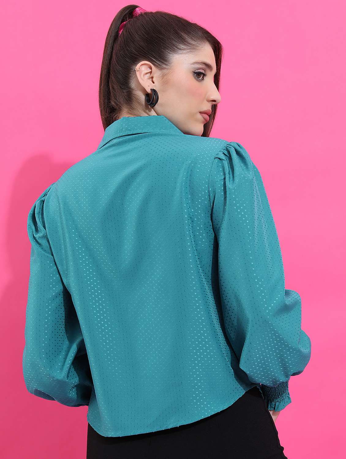 women sea green cotton blend regular shirt - 21488074 - Standard Image - 2