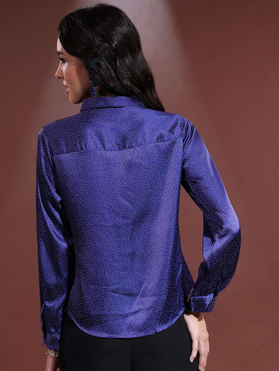 women navy blue cotton blend regular shirt - 21488088 -  Standard Image - 2