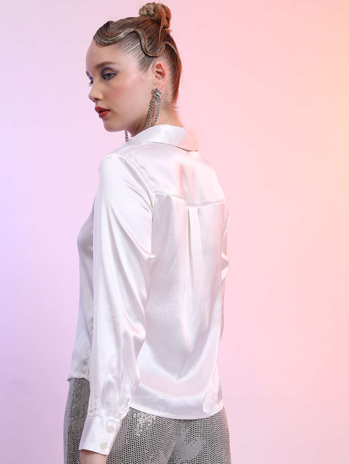 women white cotton blend regular shirt - 21488090 -  Standard Image - 2