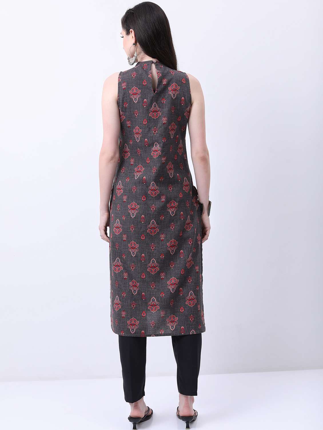 women grey self design kurta pant set - 21488121 - Standard Image - 2
