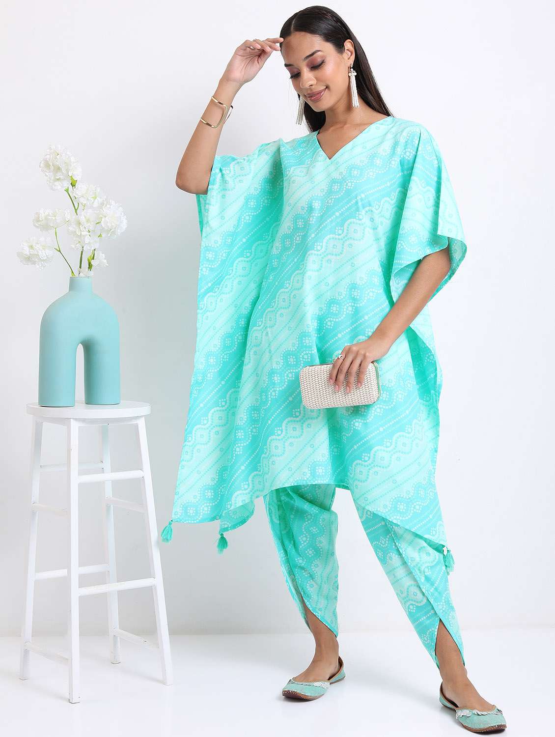 women bandhani printed kaftan set - 21488145 - Zoom Image - 0