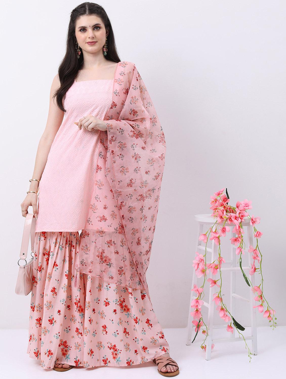 women pink kurta sharara set with dupatta - 21488149 -  Zoom Image - 0