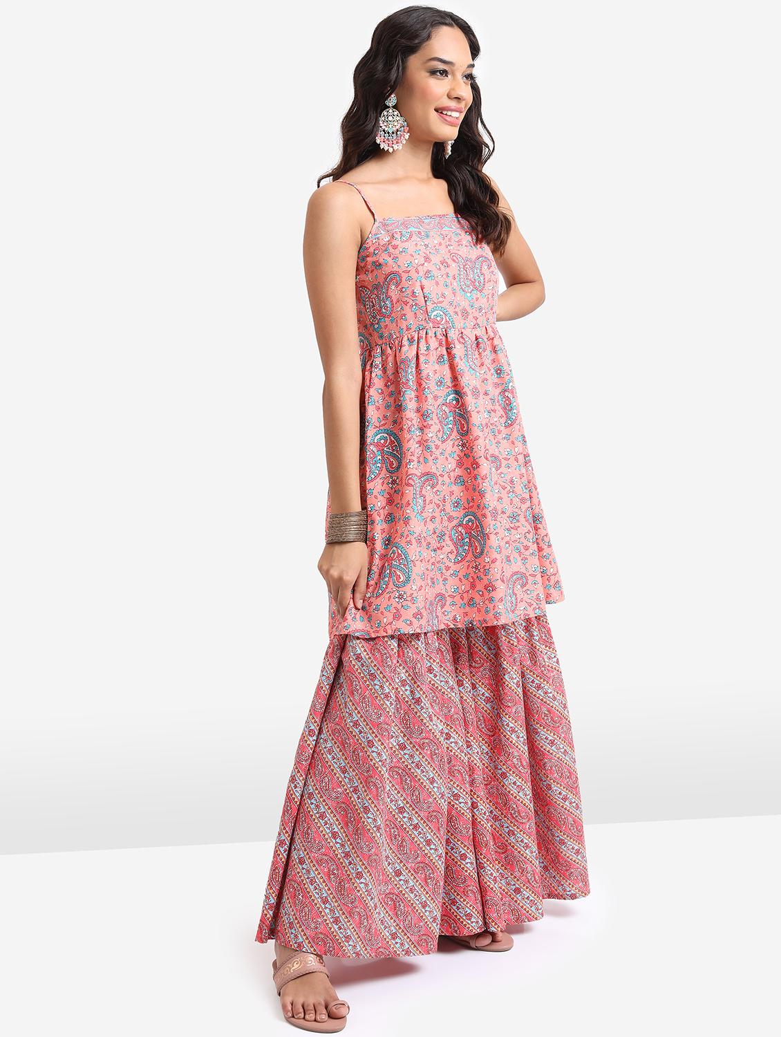 women paisley printed kurta sharara set with dupatta - 21488159 - Standard Image - 2