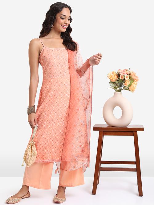 women orange printed kurta palazzo set with dupatta - 21488179 -  Standard Image - 0