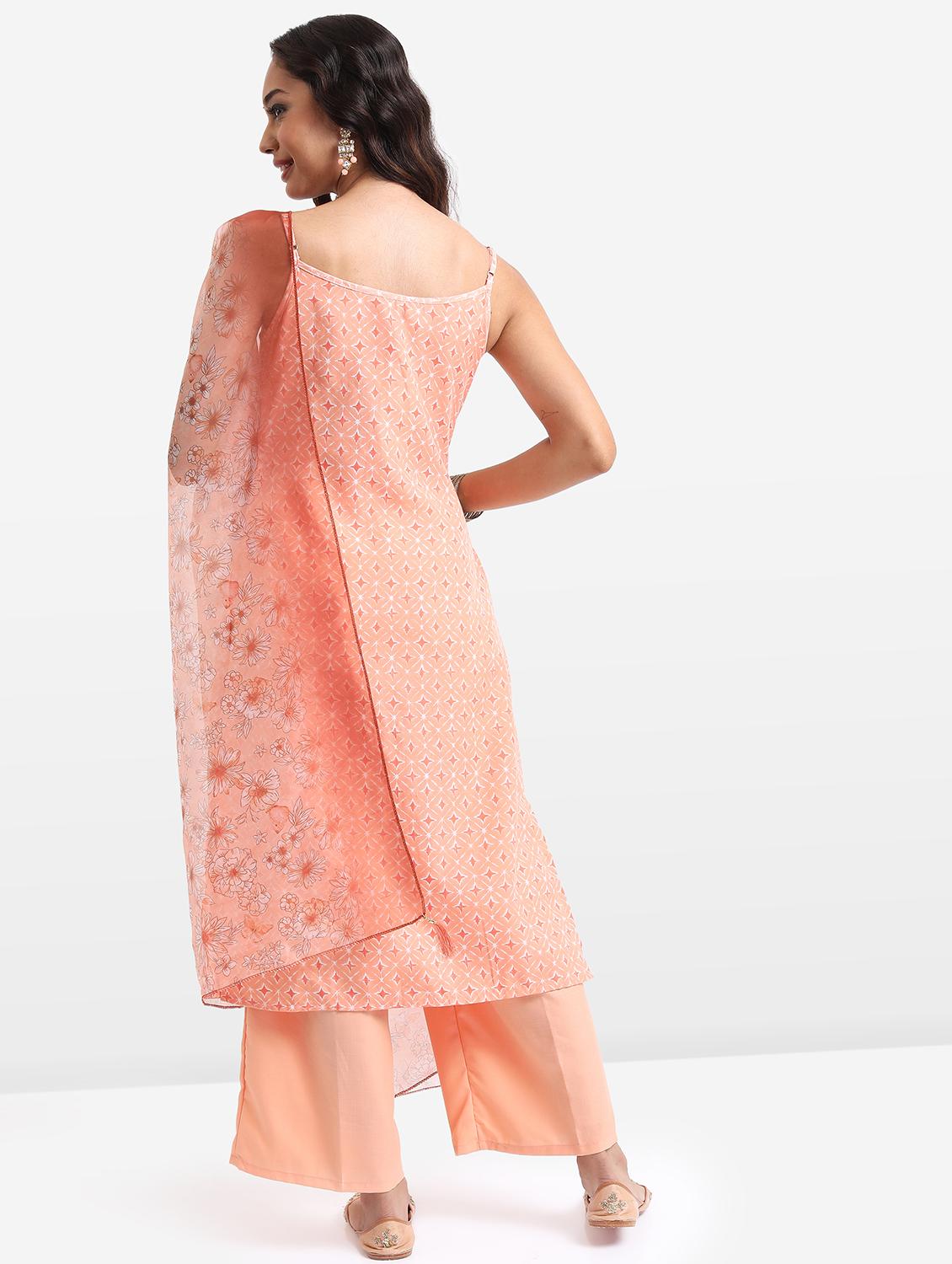 women orange printed kurta palazzo set with dupatta - 21488179 - Standard Image - 2
