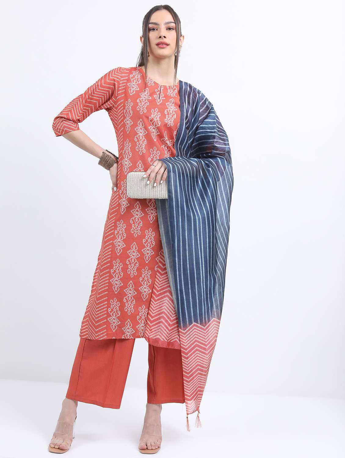 women printed kurta palazzo set with dupatta