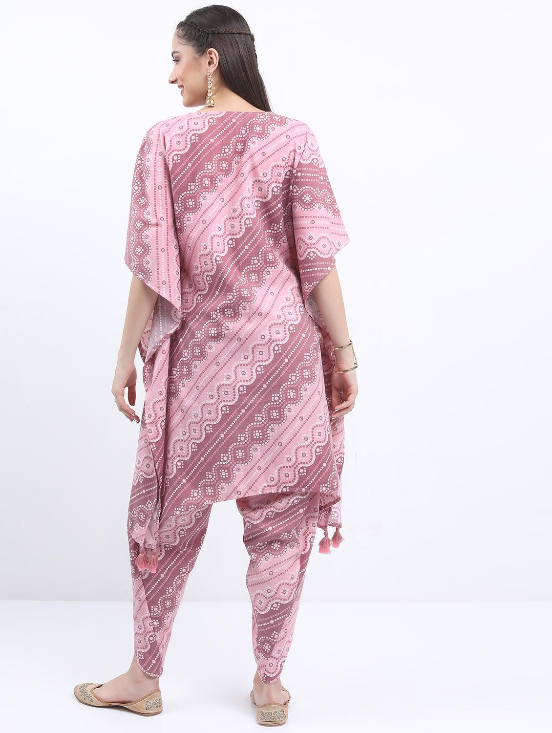 women mauve printed v neck kaftan set - 21488204 - Standard Image - 2