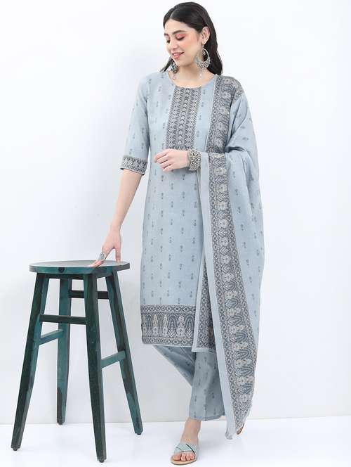 women grey kurta pant set with dupatta - 21488228 -  Standard Image - 0