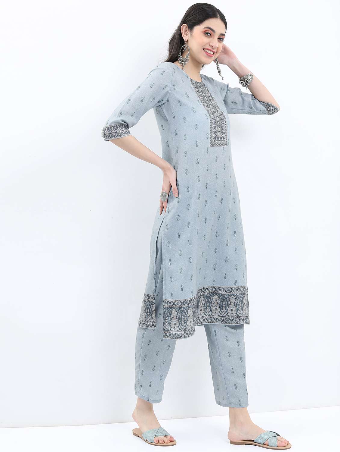 women grey kurta pant set with dupatta - 21488228 - Standard Image - 2