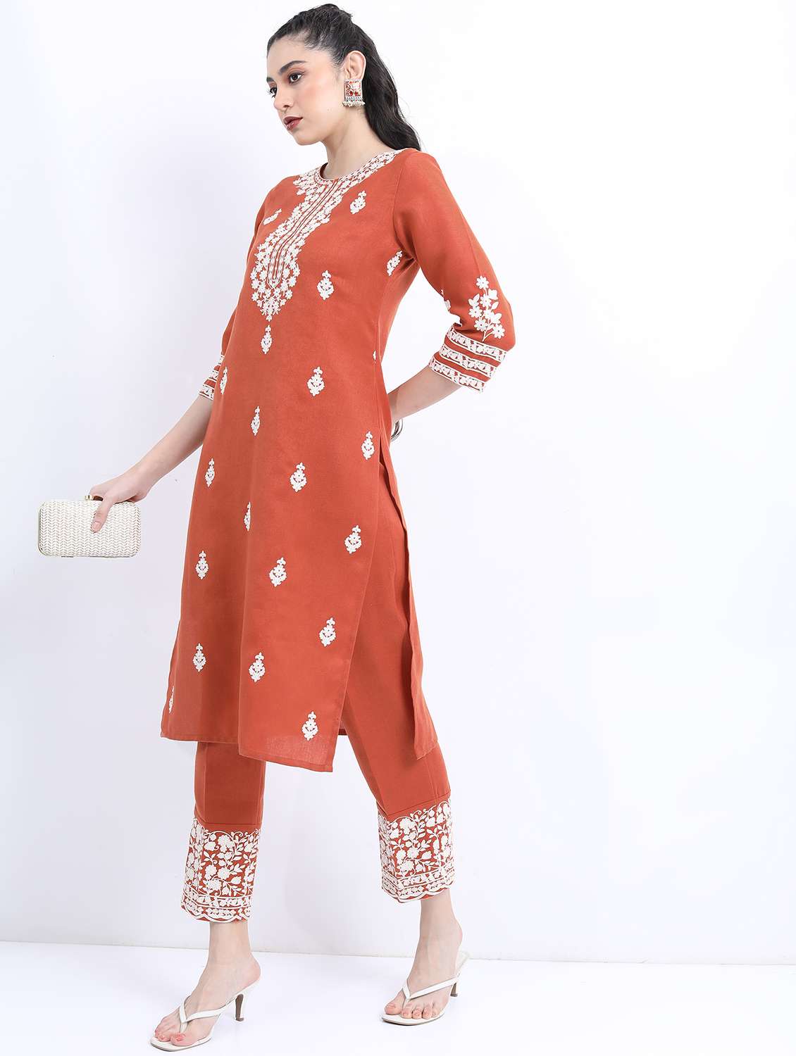 brown cotton blend kurta pant set - 21488229 - Standard Image - 2