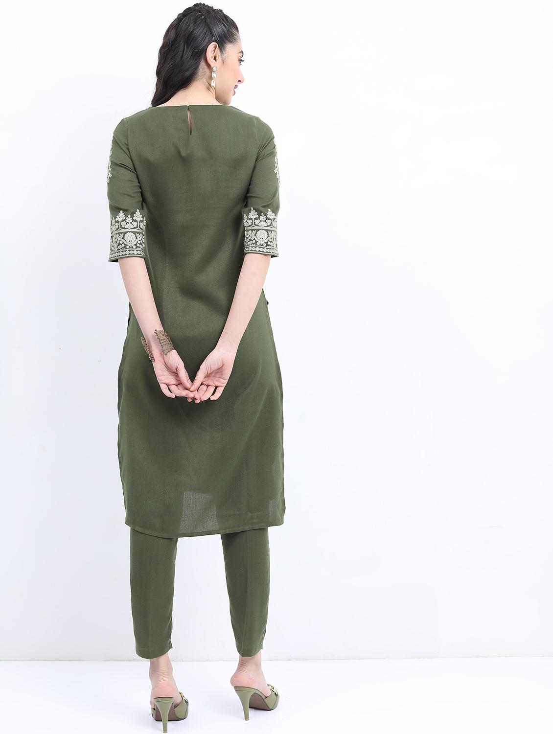 green embroidered kurta pant set - 21488236 - Standard Image - 2
