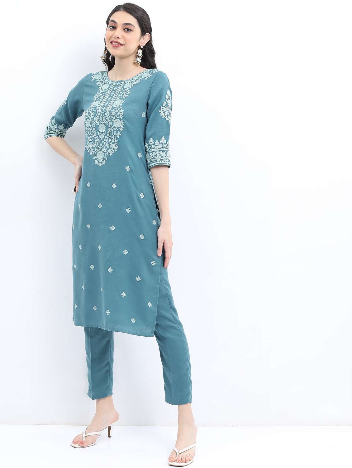 women light blue kurta pant set - 21488237 -  Standard Image - 2