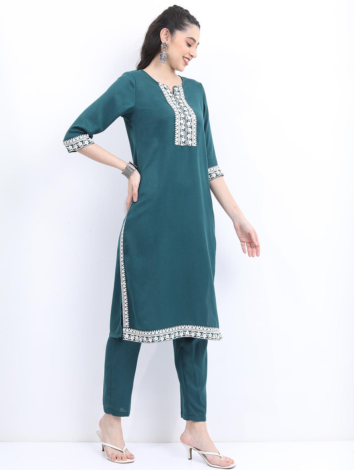 women teal kurta pant set with dupatta - 21488251 - Standard Image - 2