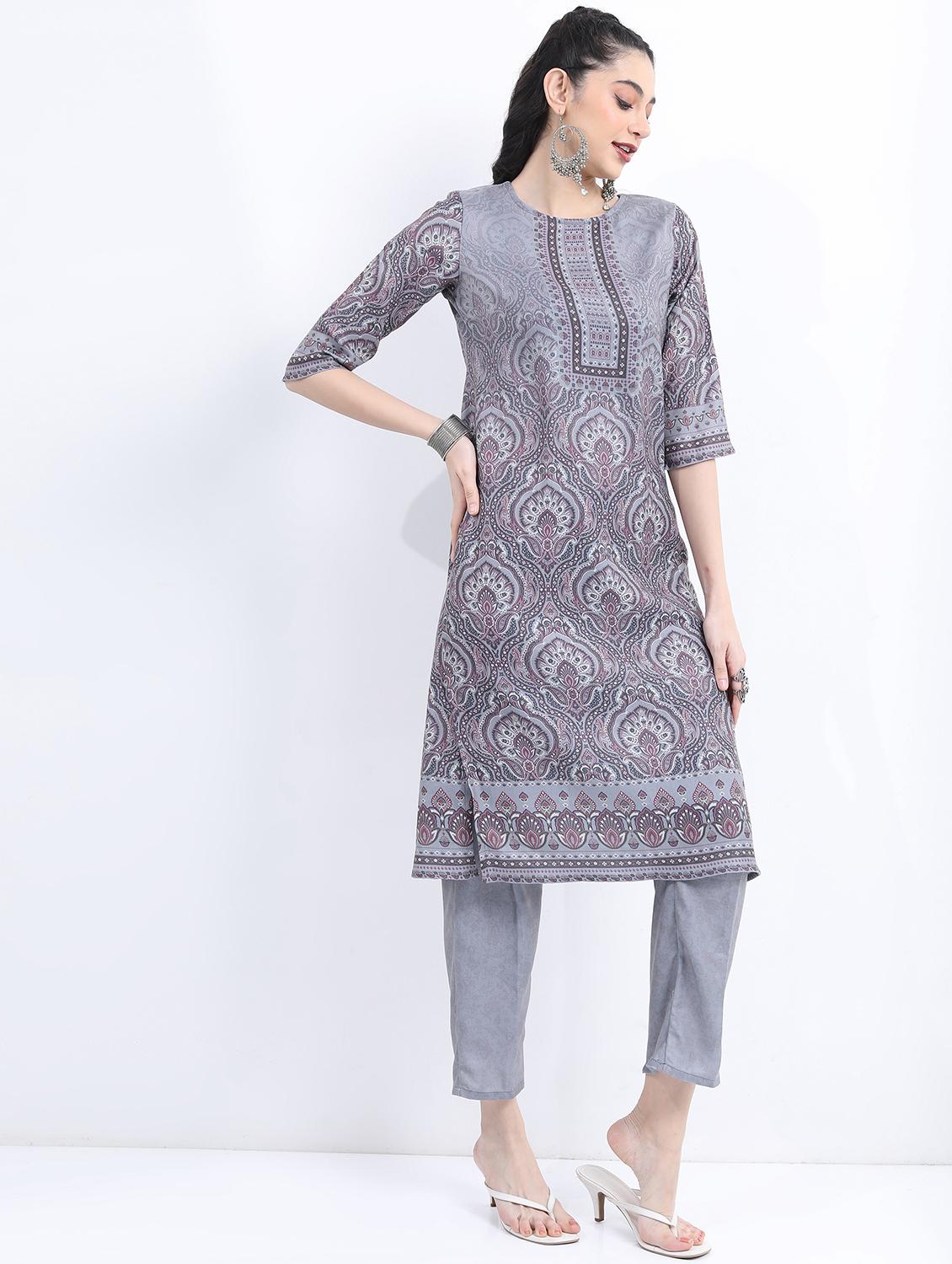 women grey kurta pant set with dupatta - 21488257 - Standard Image - 2