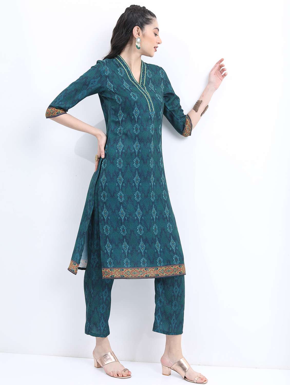 green self-designed kurta pant set - 21488259 -  Standard Image - 2