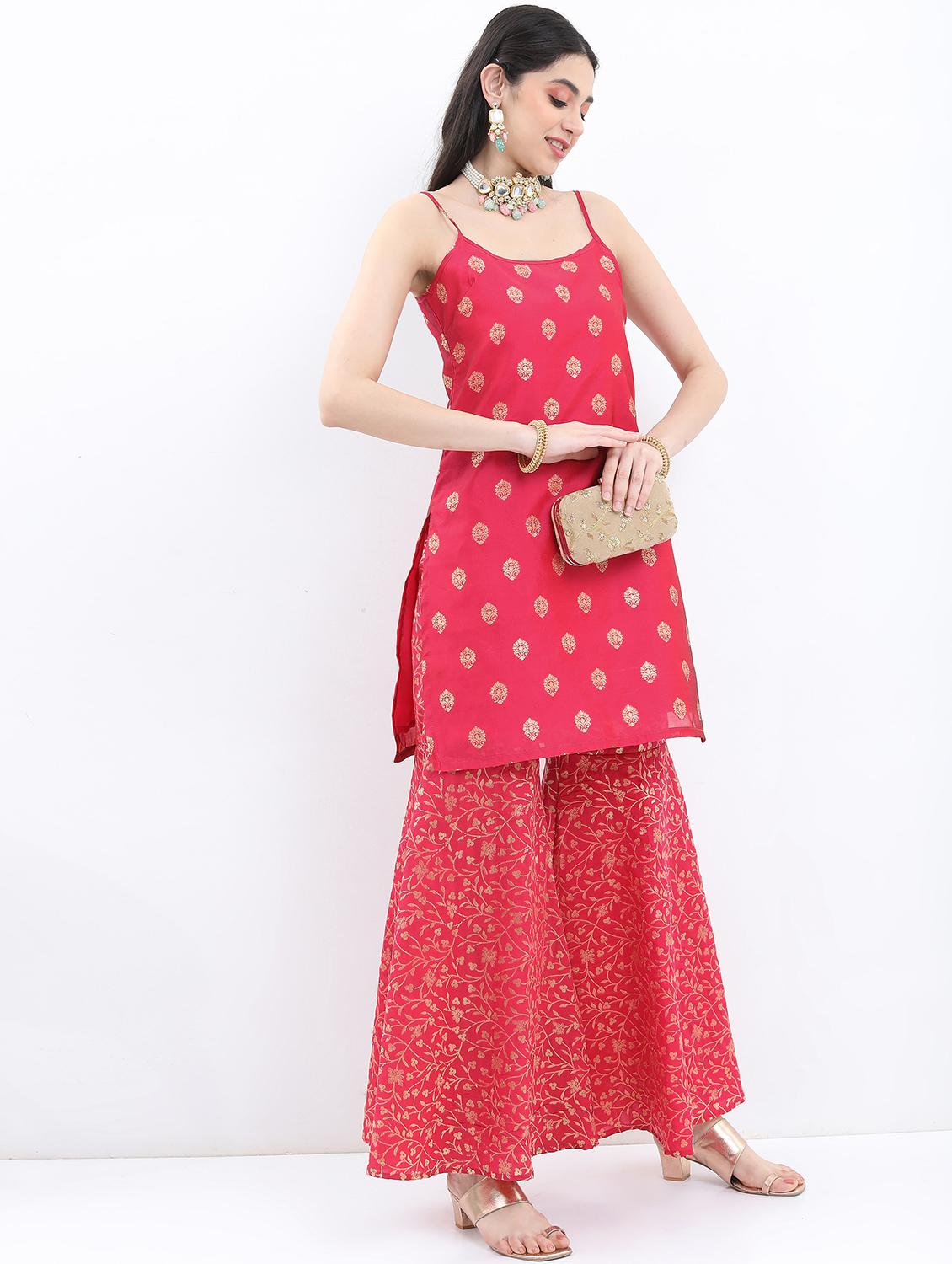 women red kurta sharara set with dupatta - 21488261 - Standard Image - 2