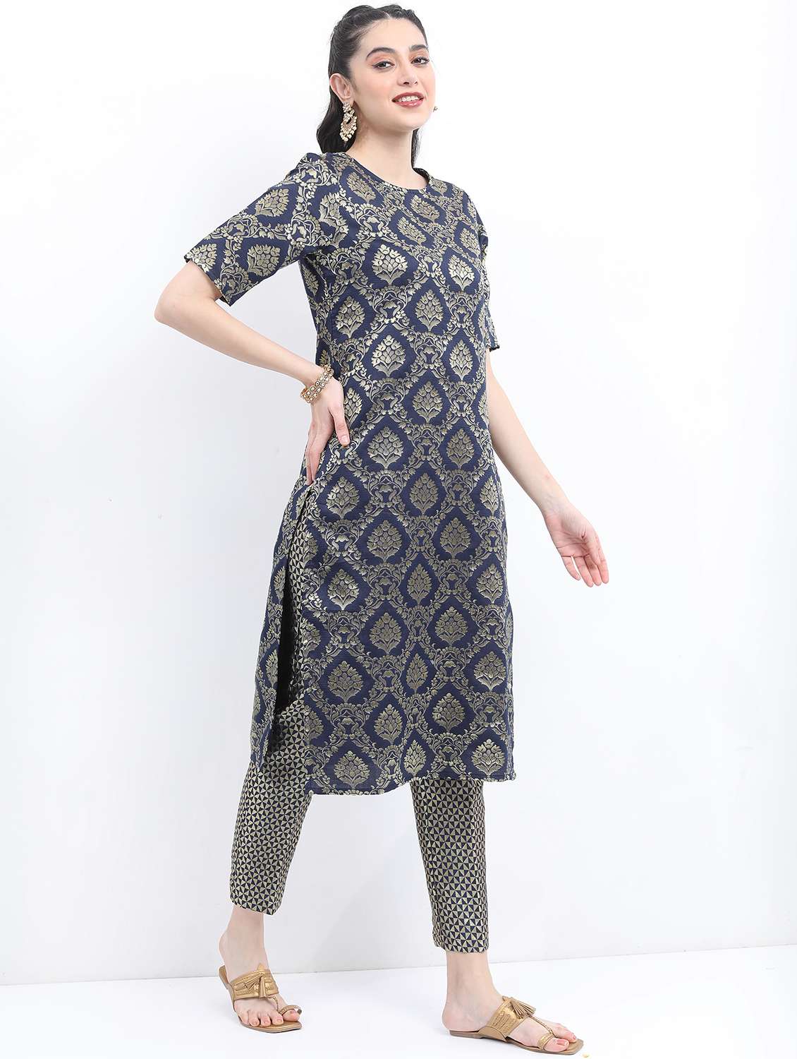 women navy blue kurta pant set with dupatta - 21488272 -  Standard Image - 2