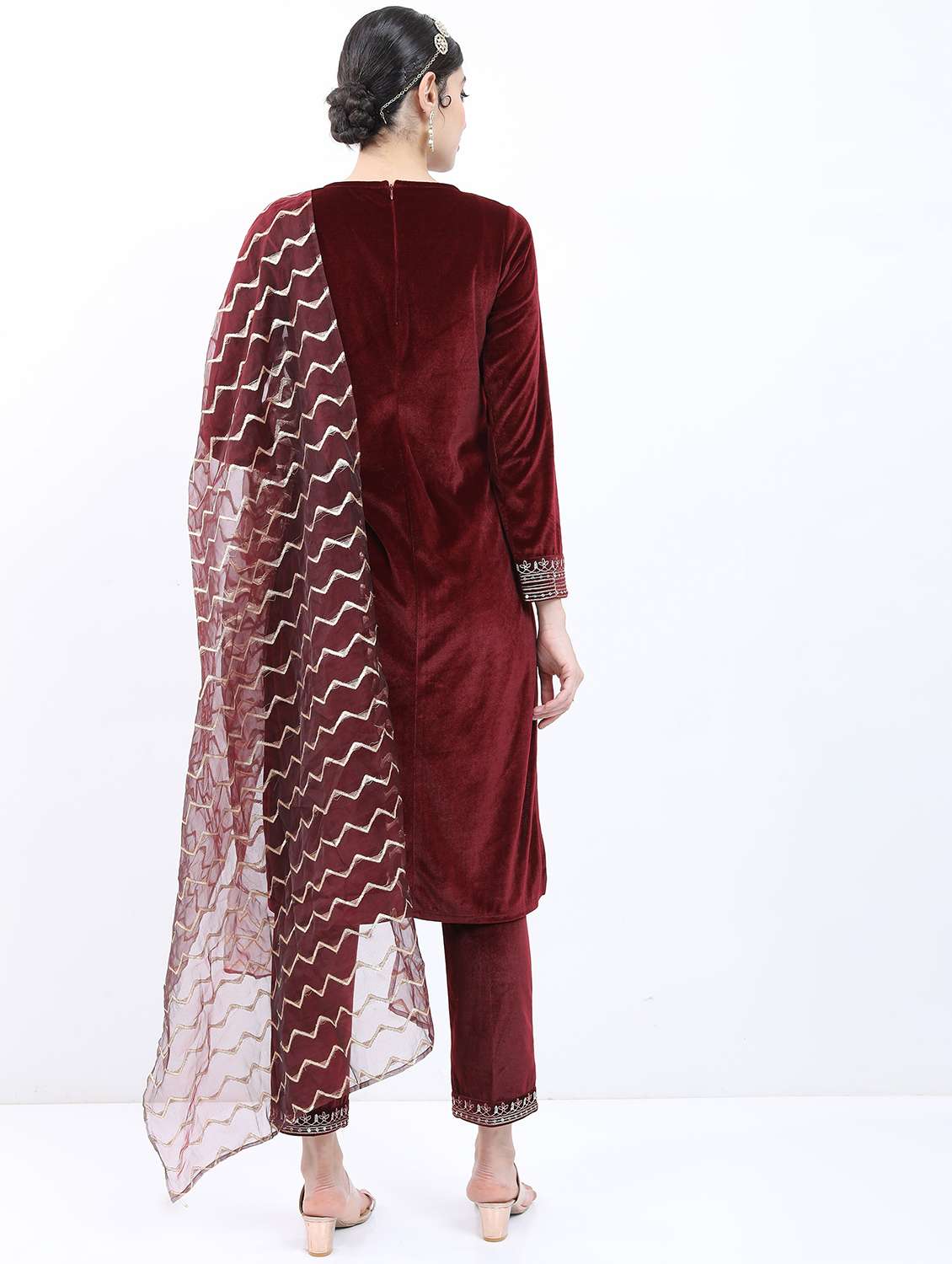 maroon self-designed kurta pant set - 21488298 -  Standard Image - 2