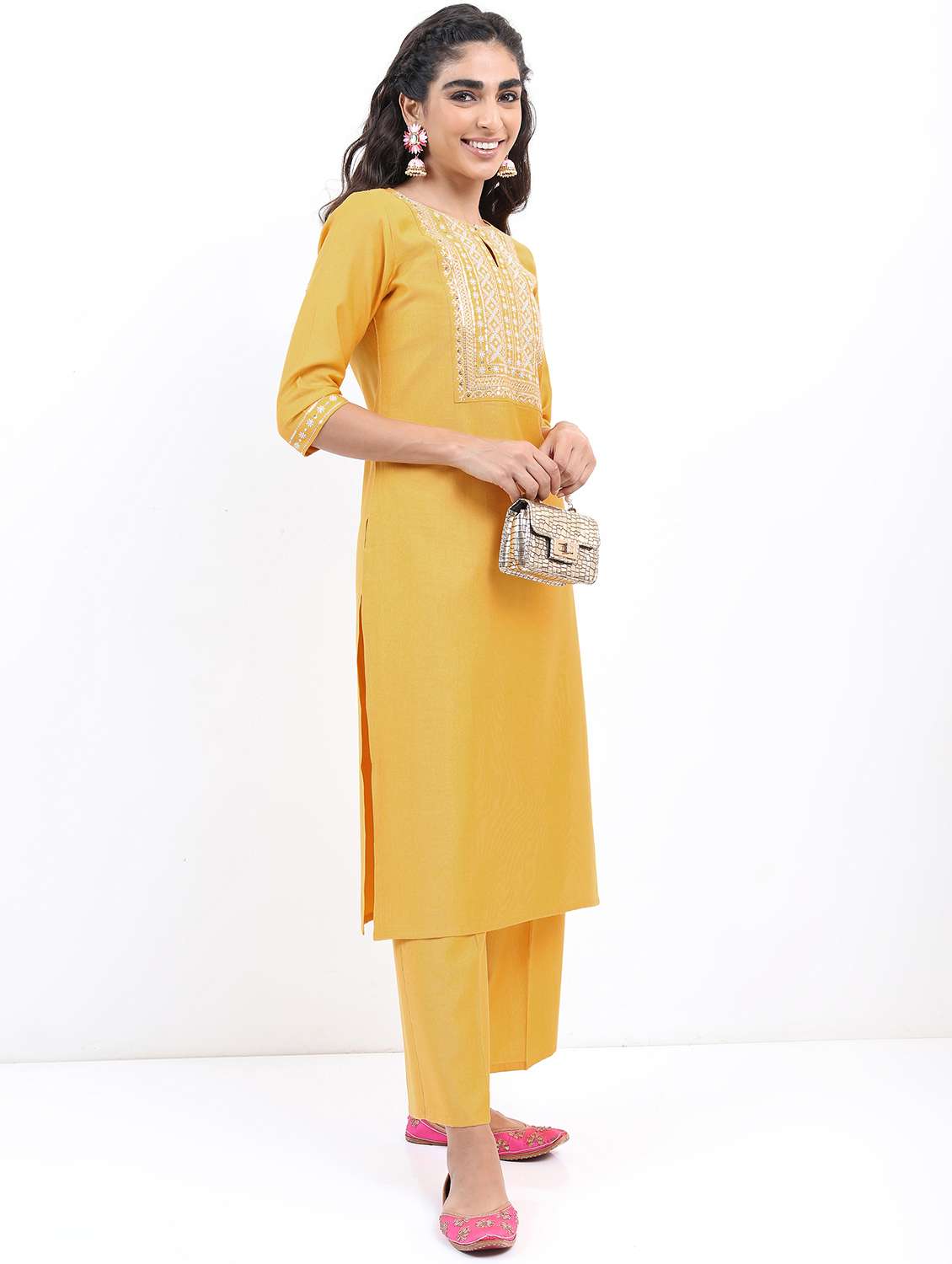 women yellow kurta pant set with dupatta - 21488315 - Standard Image - 2