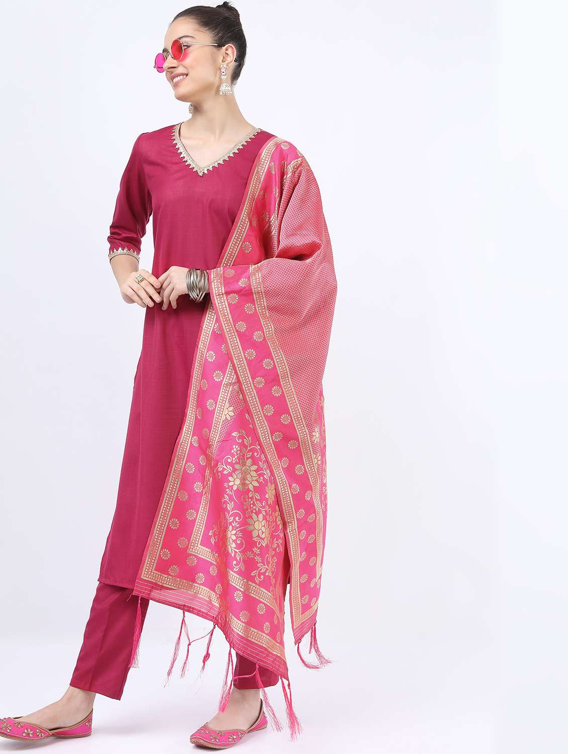 pink self-designed kurta pant set - 21488319 - Standard Image - 2