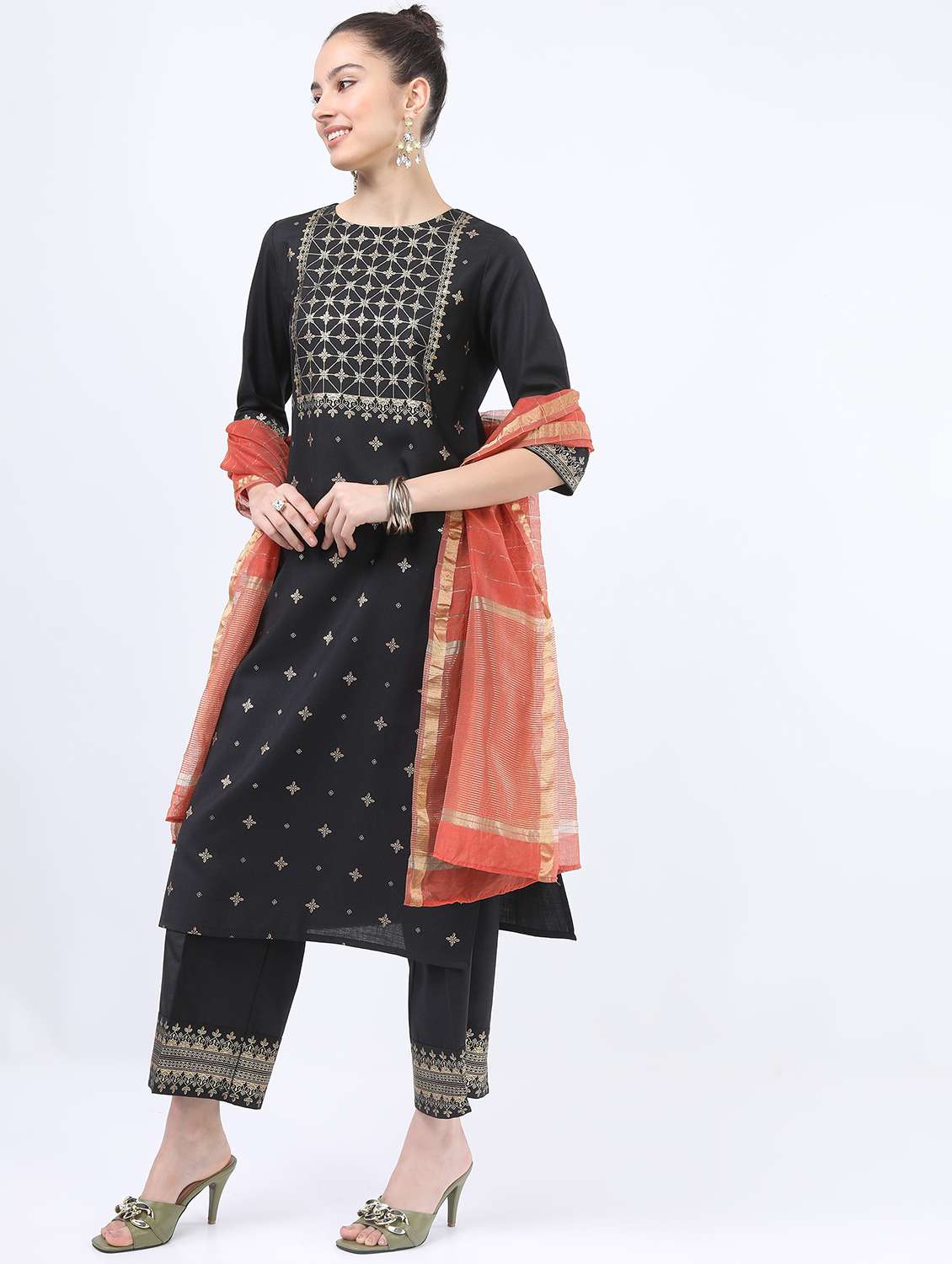 women black kurta pant set with dupatta - 21488322 -  Standard Image - 2