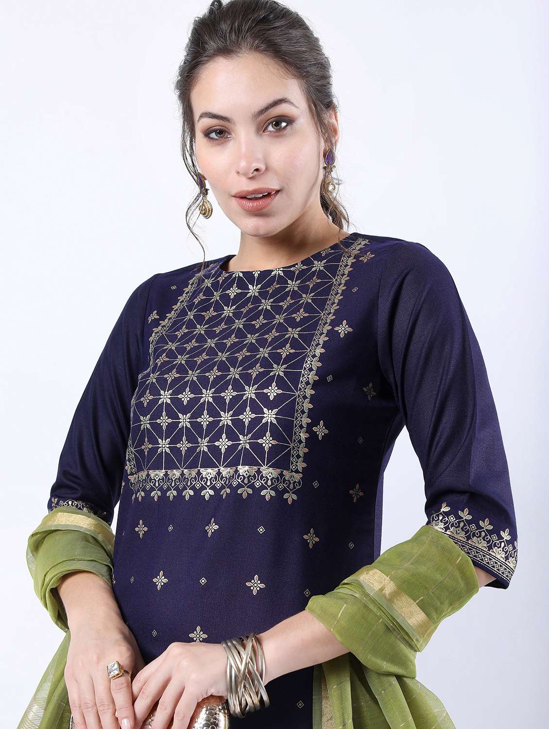 women blue kurta palazzo set with dupatta - 21488325 -  Standard Image - 2