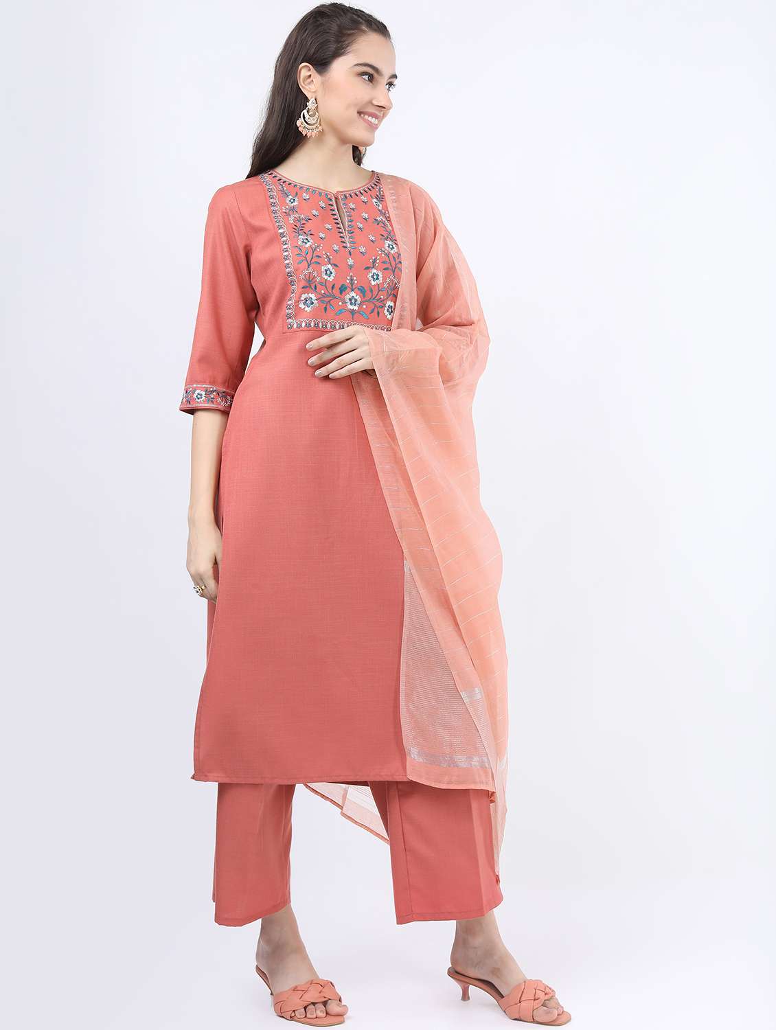 women coral kurta pant set with dupatta - 21488333 -  Standard Image - 2