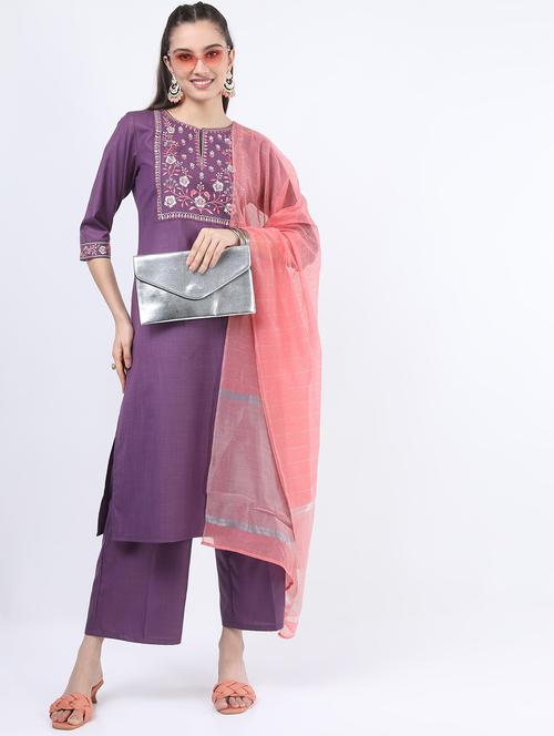 women lavender kurta pant set with dupatta - 21488335 - Standard Image - 0
