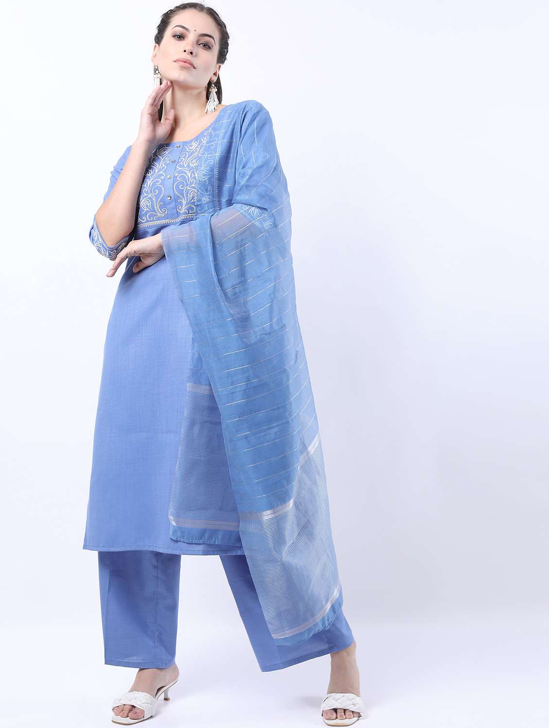women light blue kurta palazzo set with dupatta - 21488341 -  Standard Image - 2