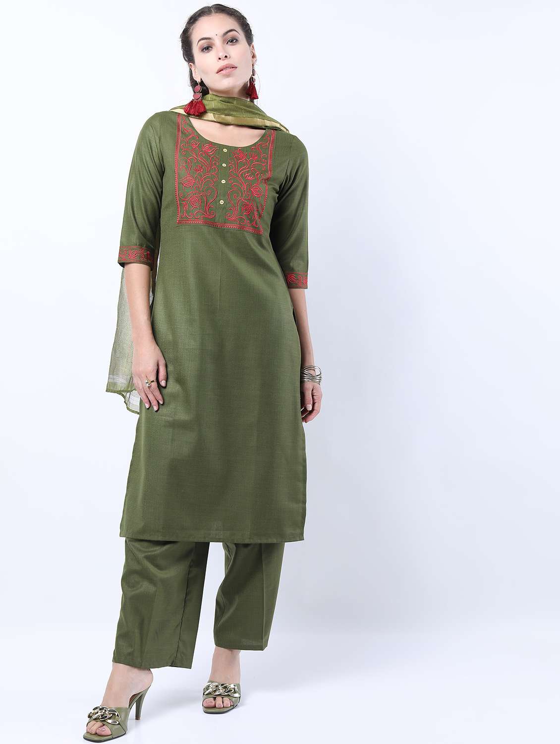 women green kurta pant set with dupatta - 21488344 -  Standard Image - 2