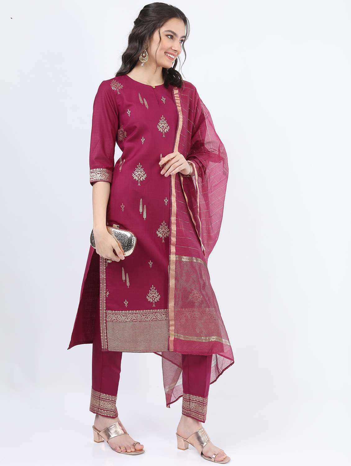 women maroon kurta pant set with dupatta - 21488345 -  Standard Image - 2