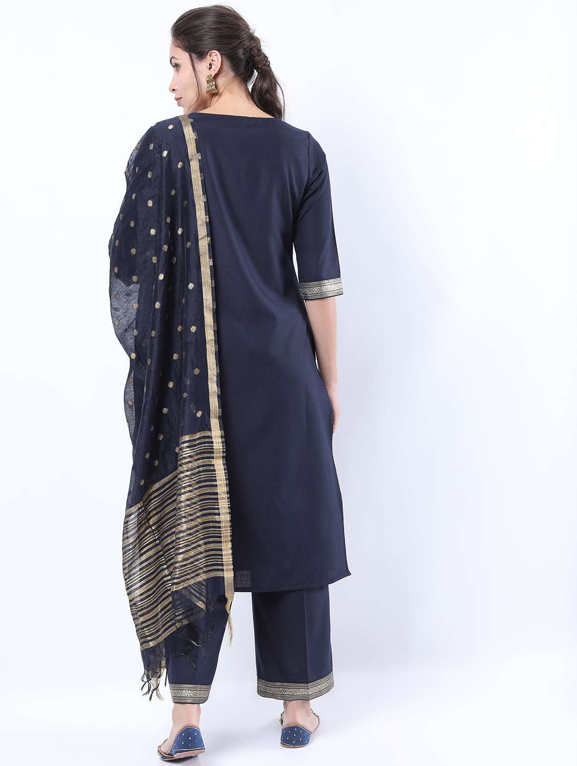 women navy blue kurta pant set with dupatta - 21488354 -  Standard Image - 2