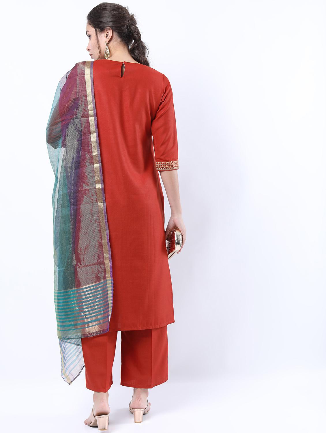 women red kurta pant set with dupatta - 21488355 - Standard Image - 2