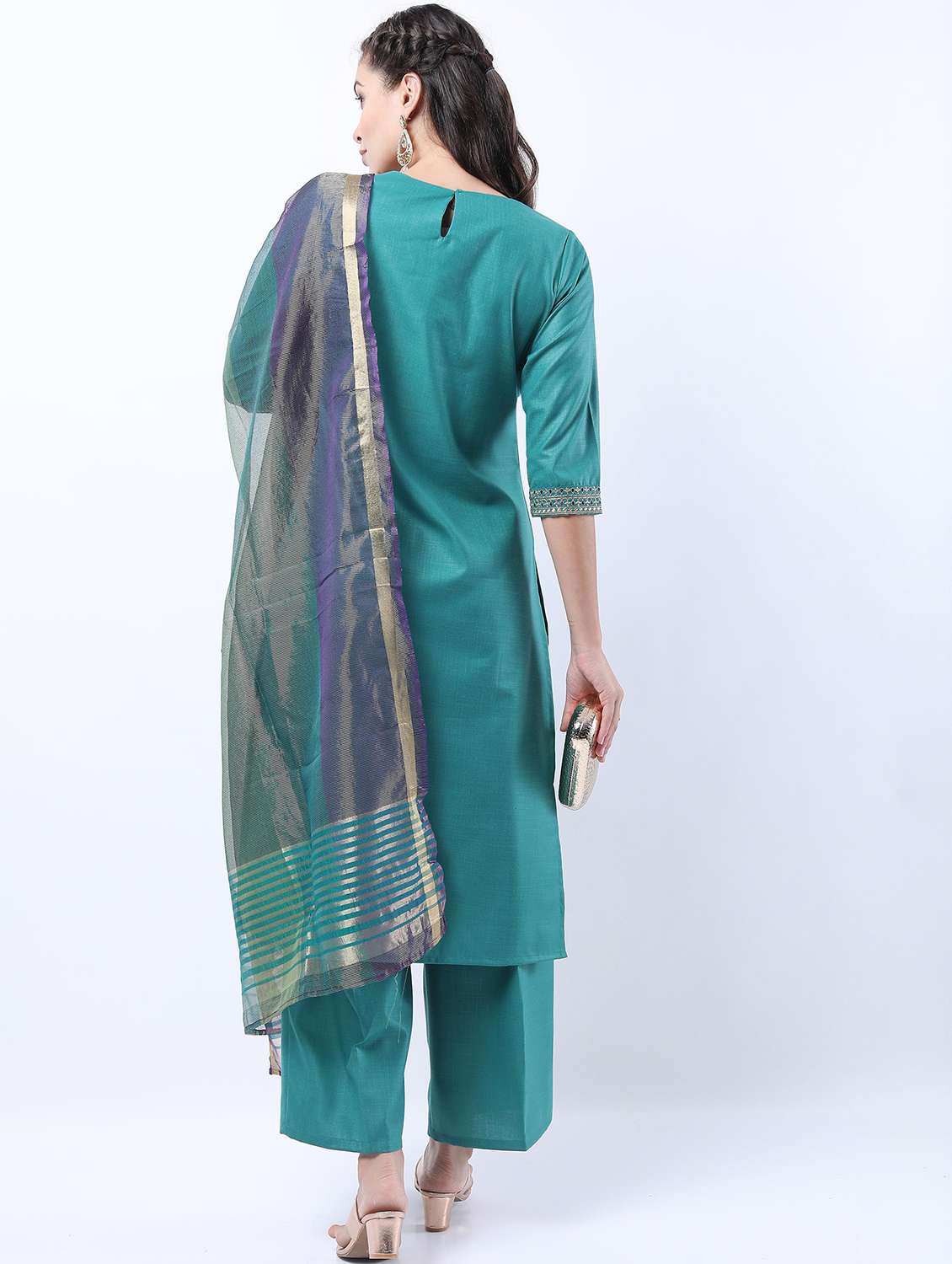 women turquoise kurta palazzo set with dupatta - 21488359 -  Standard Image - 2