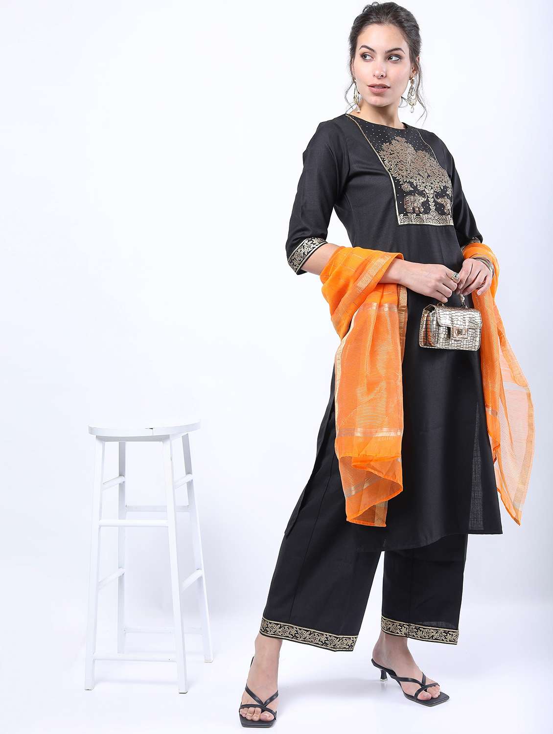 women black kurta palazzo set with dupatta - 21488383 -  Standard Image - 2
