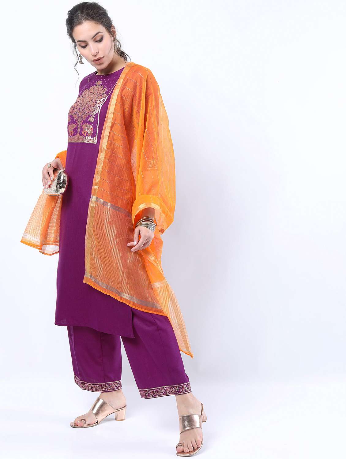 women purple kurta palazzo set with dupatta - 21488385 -  Standard Image - 2