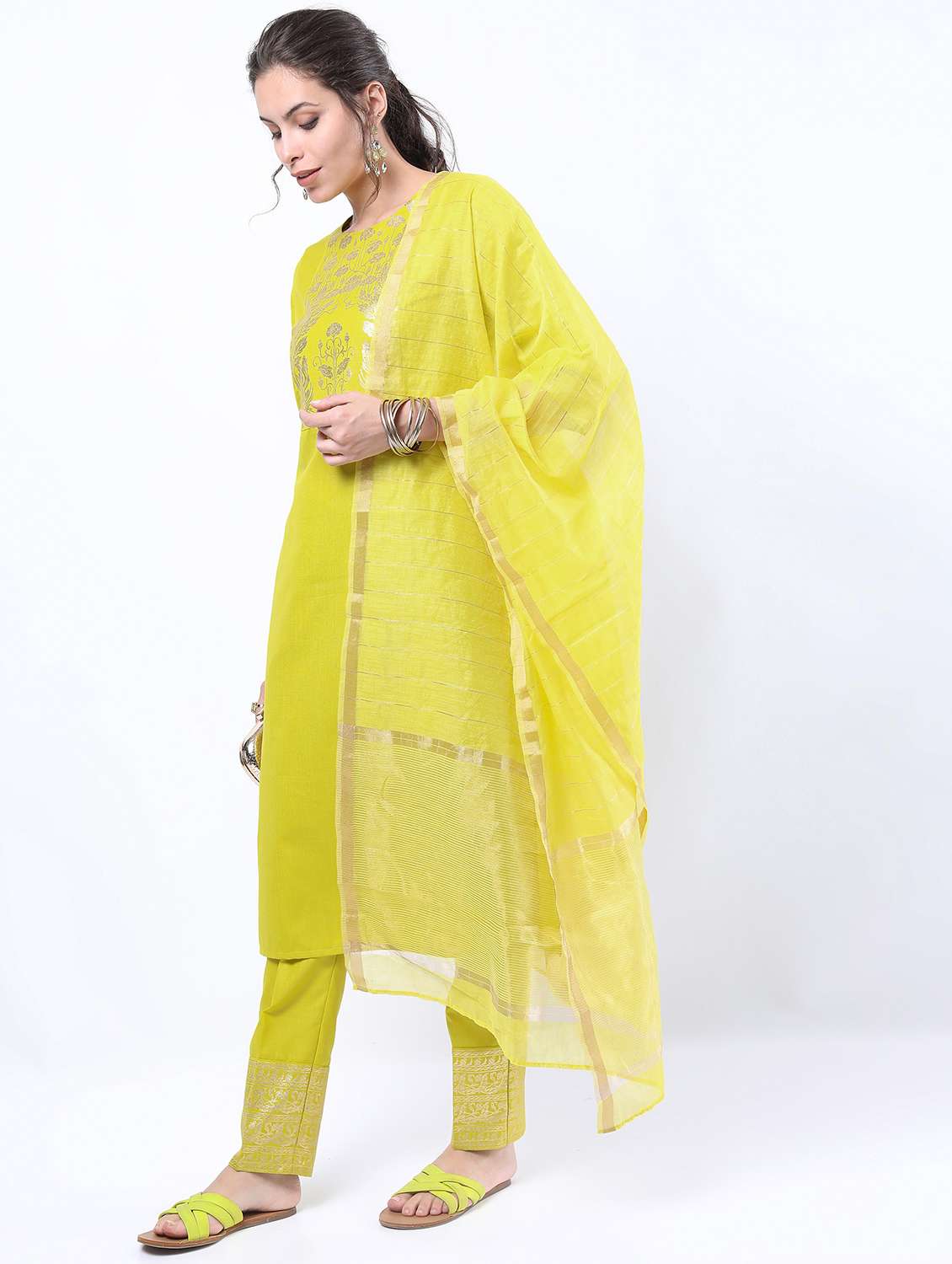 green printed kurta pant set - 21488401 - Standard Image - 2