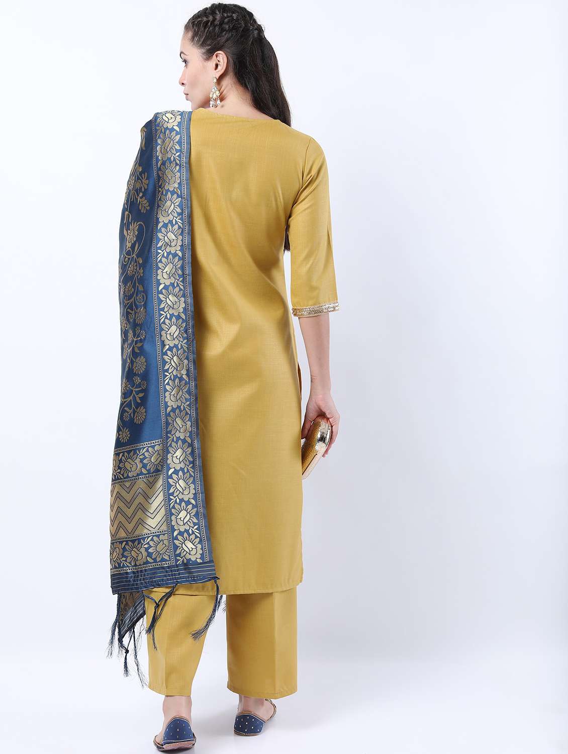 women mustard kurta palazzo set with dupatta - 21488407 - Standard Image - 2
