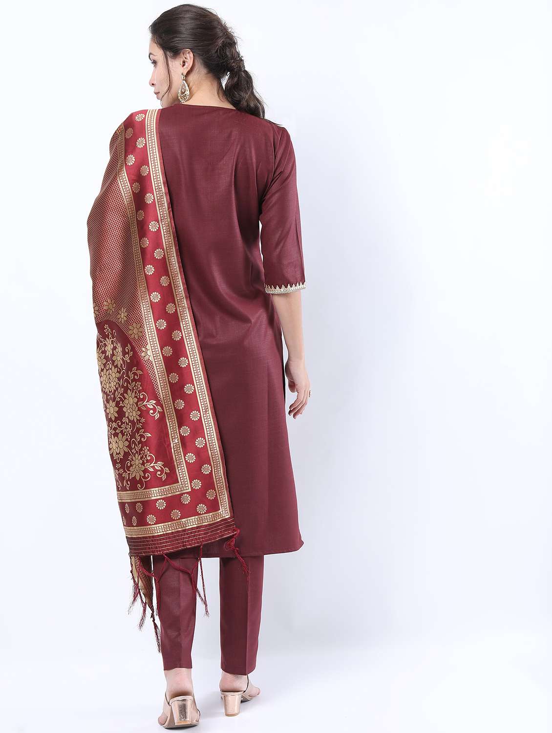women maroon kurta pant set with dupatta - 21488414 - Standard Image - 2